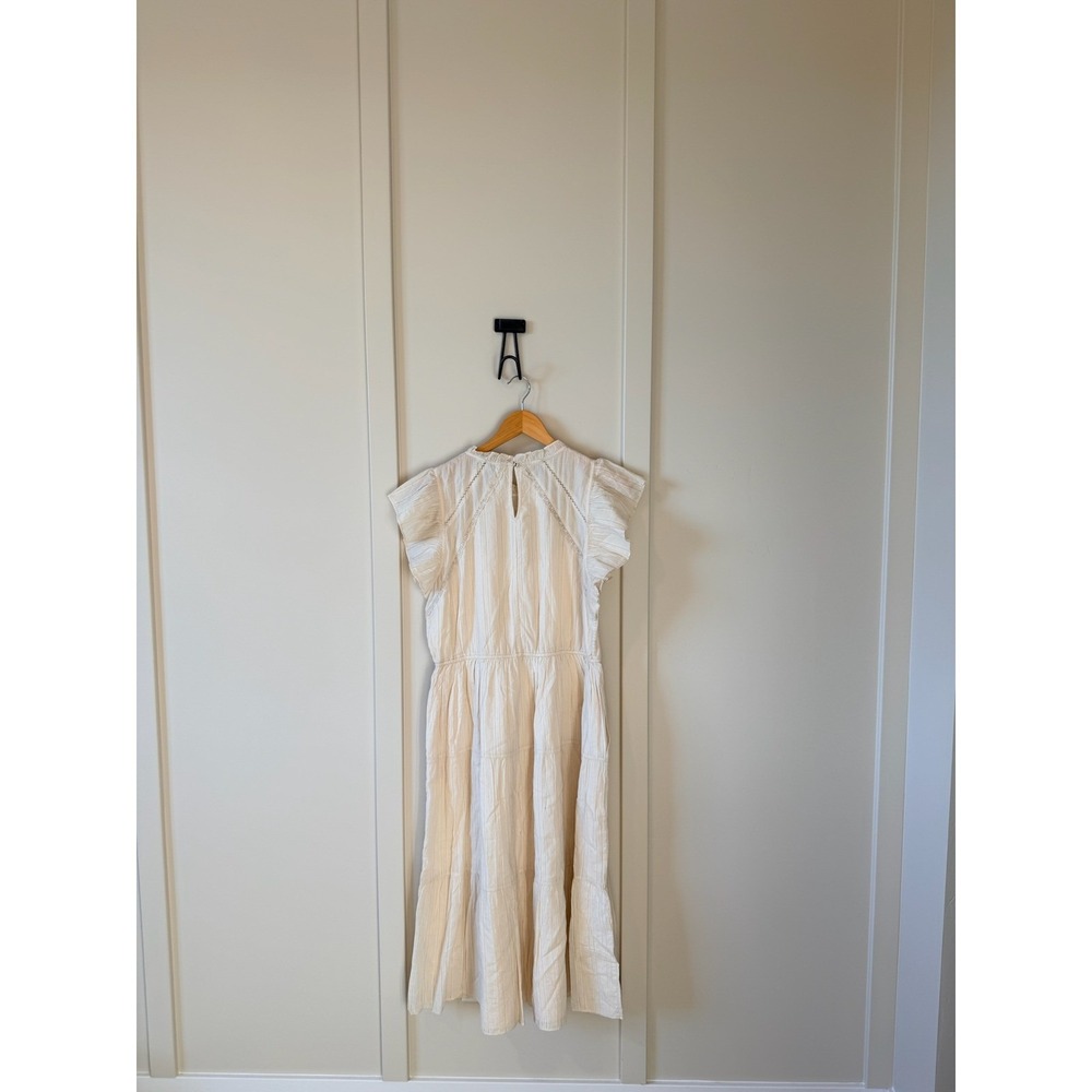 Joie Ivory Cotton Lace Trim Ruffle Midi Dress Elastic Waist Pockets Womens XL - Picture 5 of 10